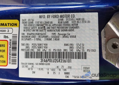 2016 Ford Fusion Hybrid Se z USA, uszkodzony, nr VIN 3FA6P0LU2GR356101